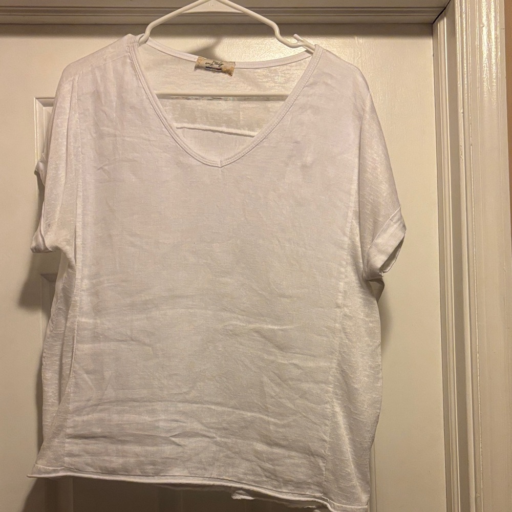Women's White V-Neck Top